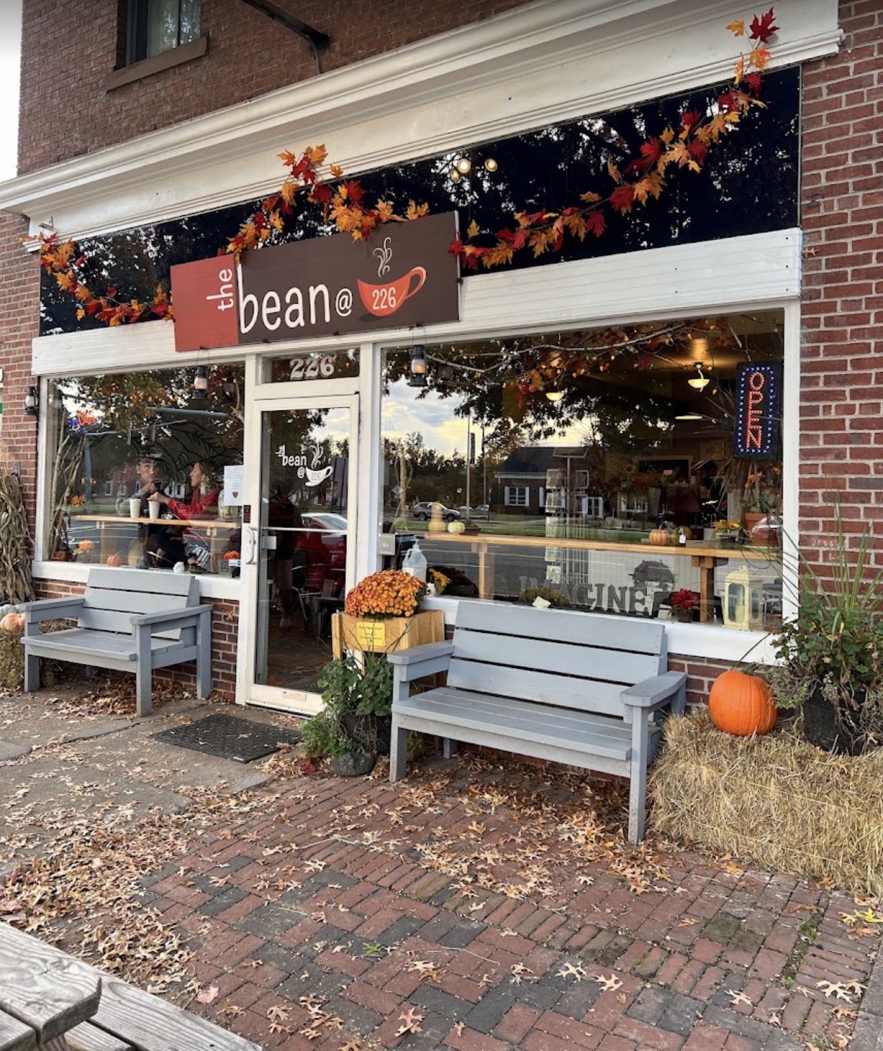 The Bean @226 storefront on Broad Street decorated for autumn