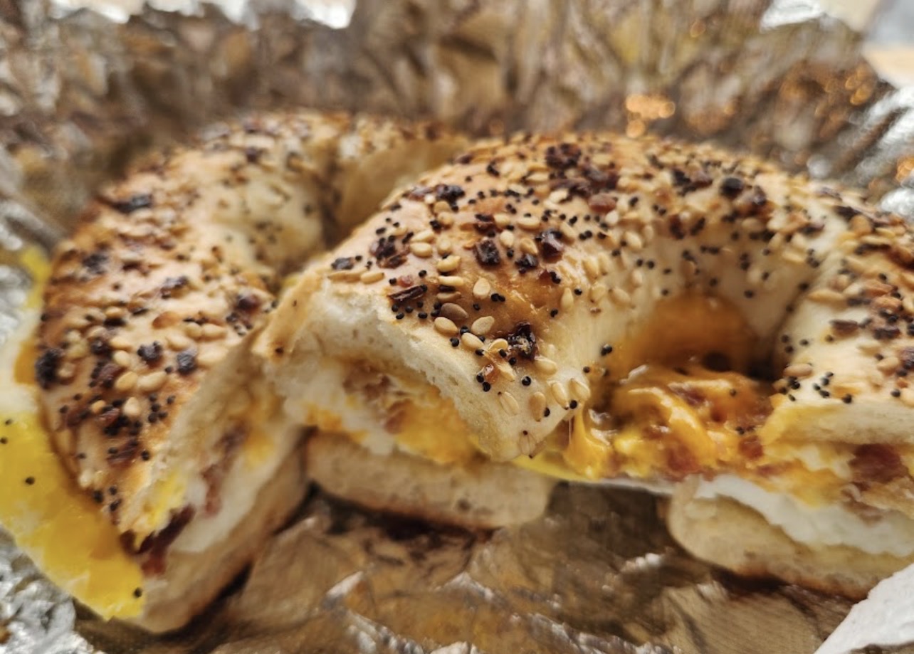 Bacon, egg & cheese on an everything bagel